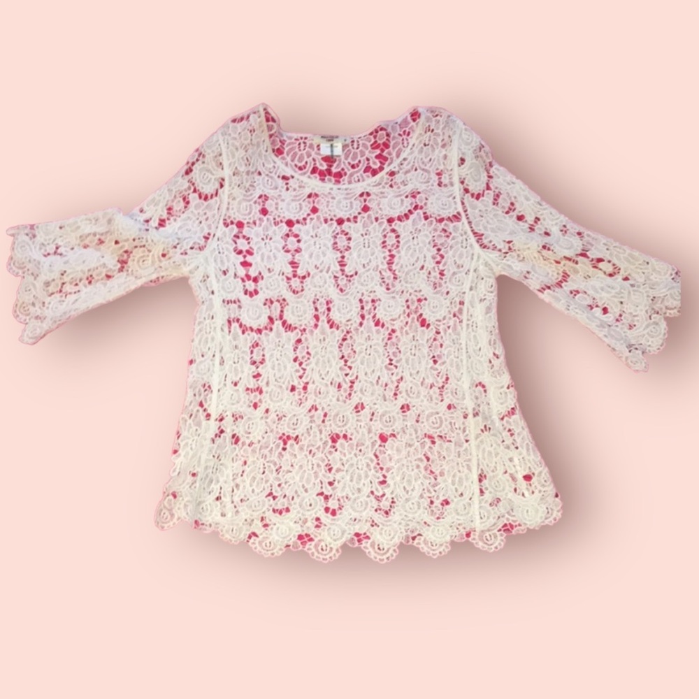 Miss Kelly 1999 Lace 3/4 Sleeve Top Size S